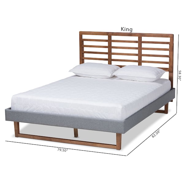 Rina Dark Grey Upholstered And Ash Walnut Wood Full Size Platform Bed